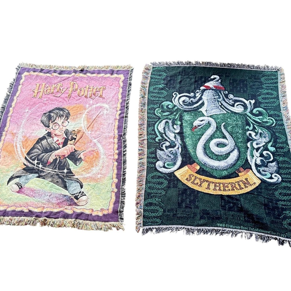 Harry Potter & Slytherin Woven Tapestry Throw Blanket Set Warner Bros 2 Pack‎